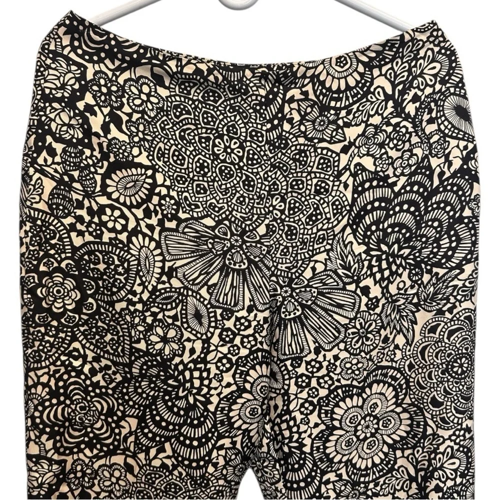 Ann Taylor Floral 100% Silk Black & White Lined Pants